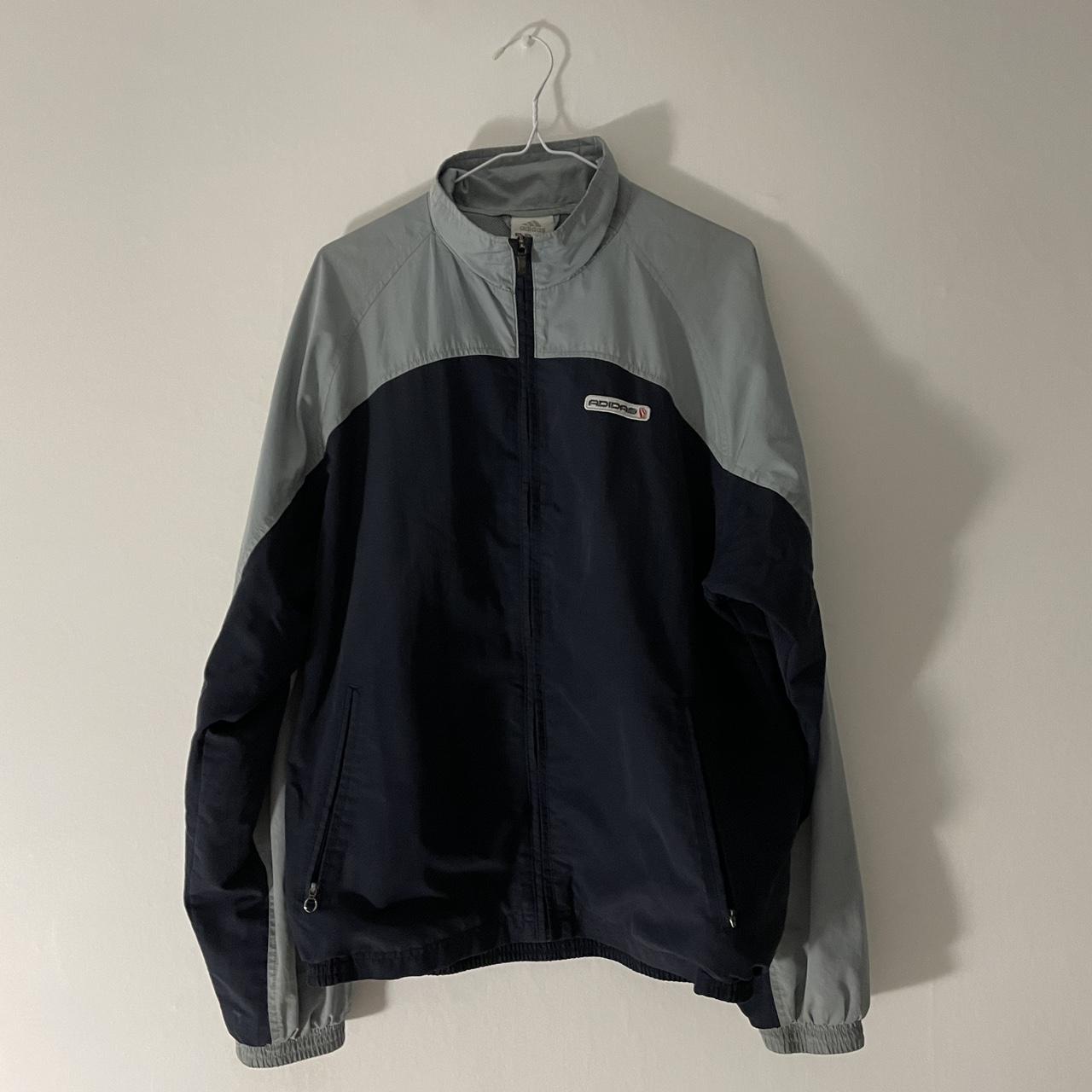 90’s Adidas Navy and Grey Track Jacket, unique... - Depop