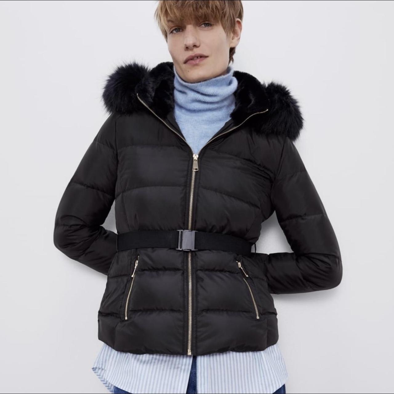 Black jacket with fur hood zara hotsell