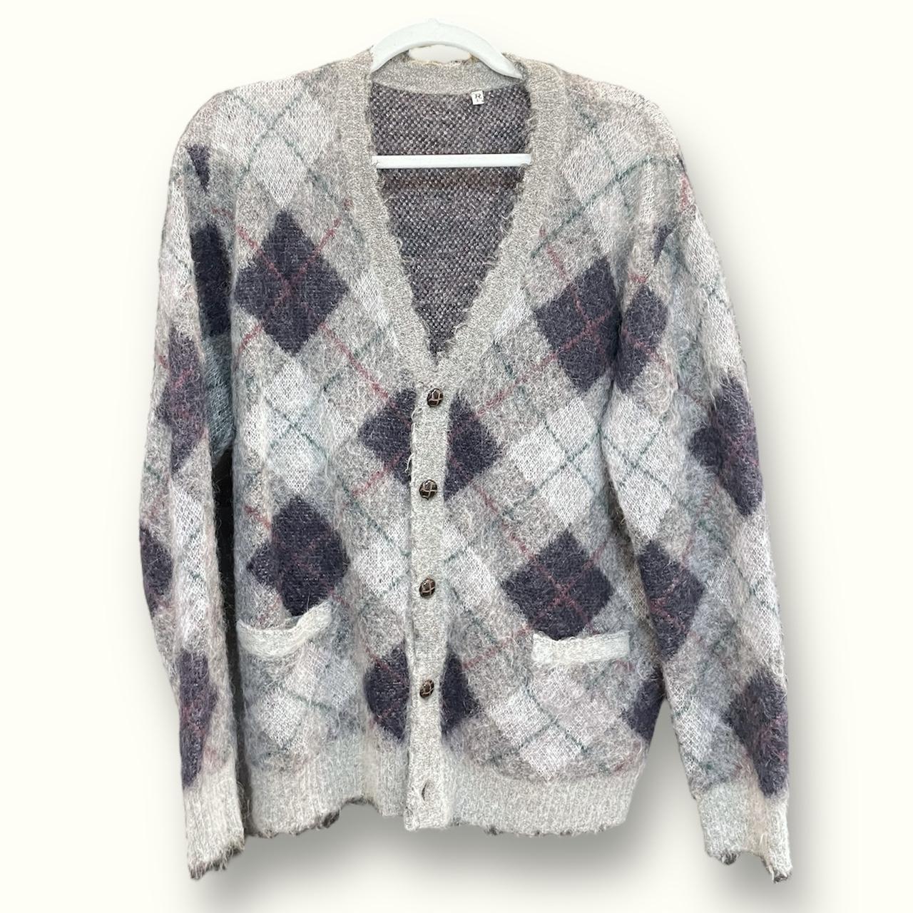 r13 oversize grey argyle mohair cardigan size | Depop