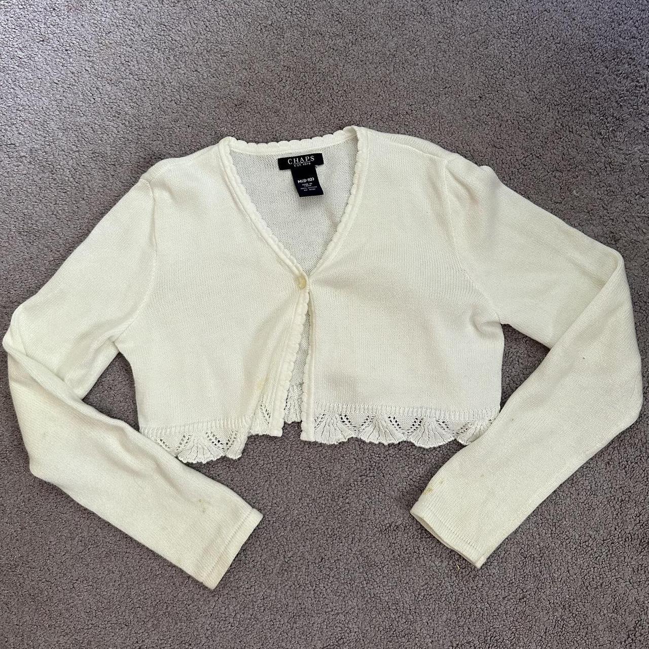 Chaps brand white sweater with neckline clasp and... - Depop