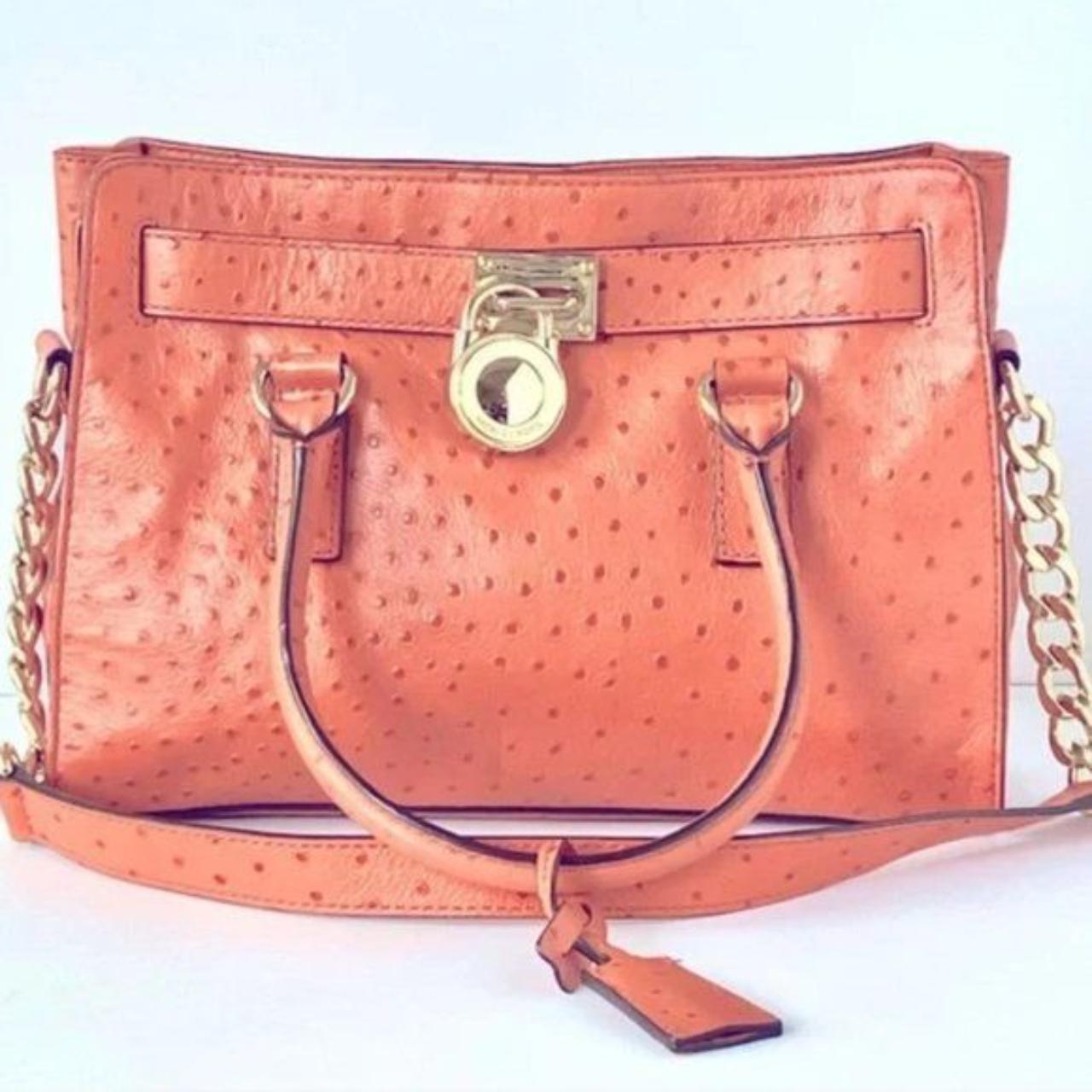 MICHAEL Michael Kors Hamilton Ostrich-Stamped Leather Satchel in Orange