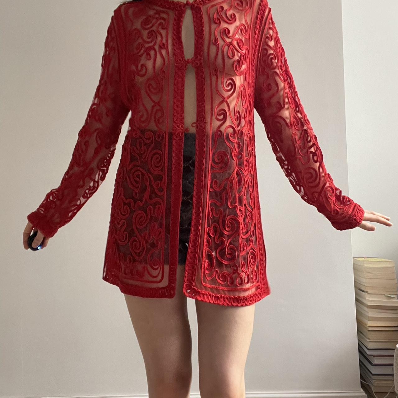 **SOLD** Incredible sheer red lace cardigan with... - Depop