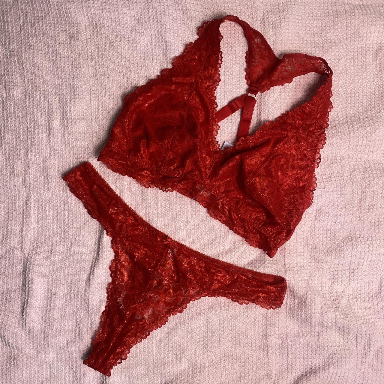 XL Savage X Fenty bralette and thong set red with - Depop