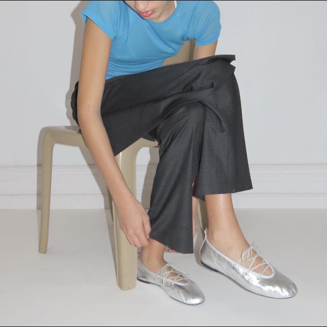 ★Paloma Wool★ Palomaul Women's PINA Cotton Canvas Ballerin Paloma wool Leather ballerina lace-up. Silver | Depop
