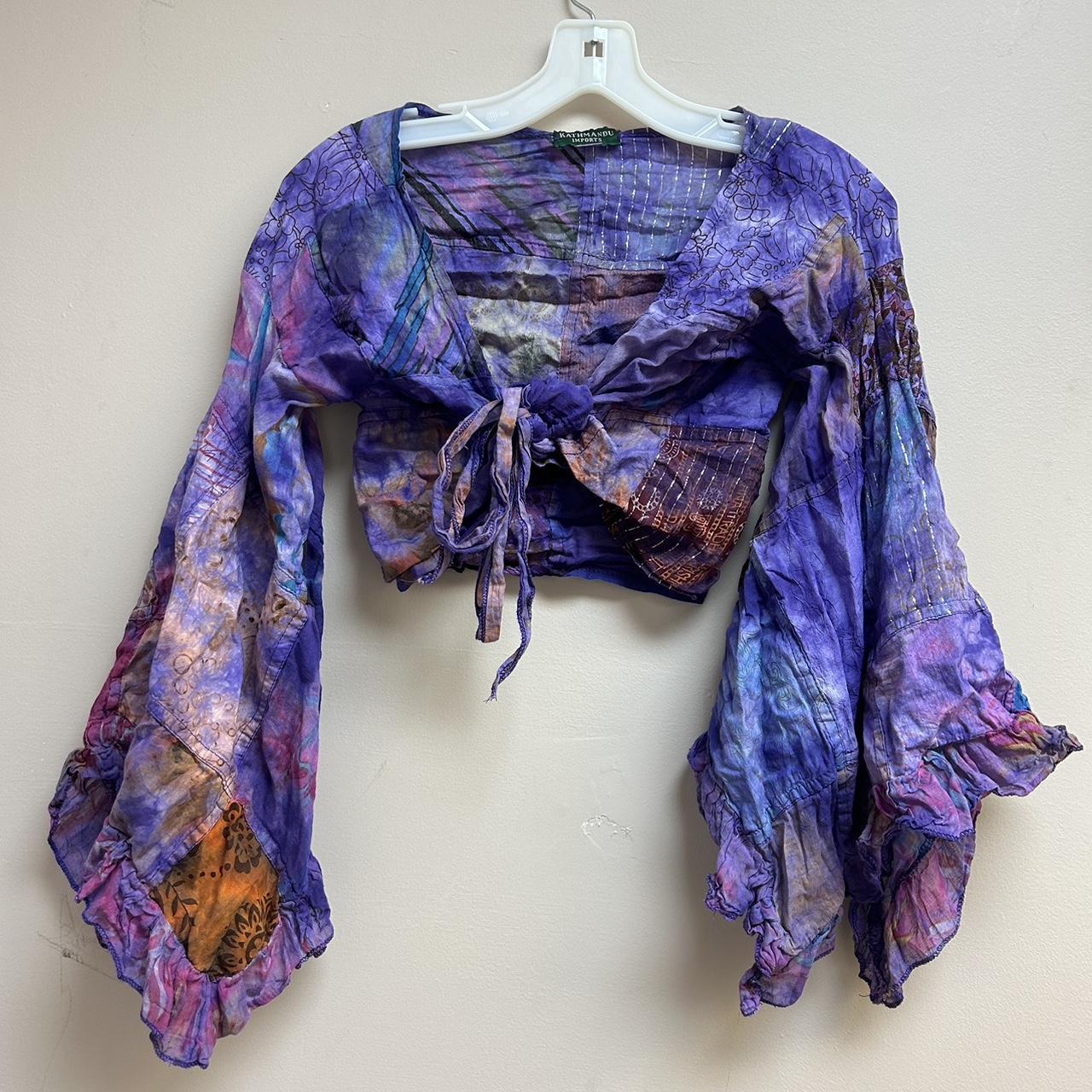 patchwork hippie wrap top never worn (brand for... - Depop