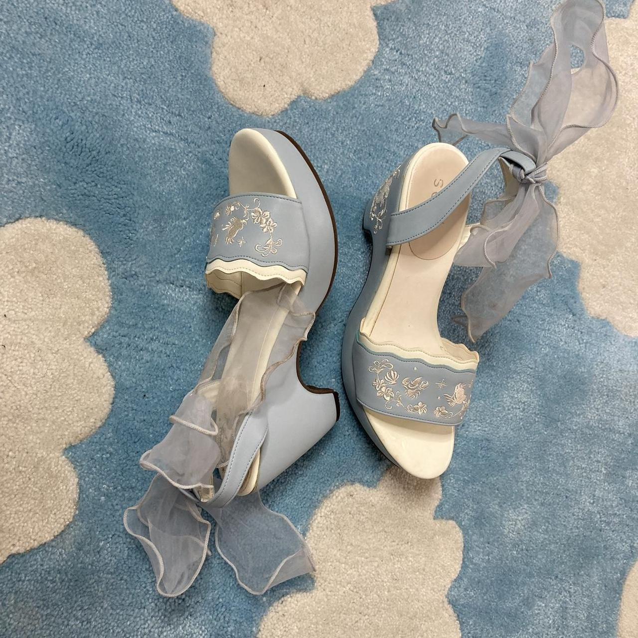 Women's Blue and White Sandals Depop