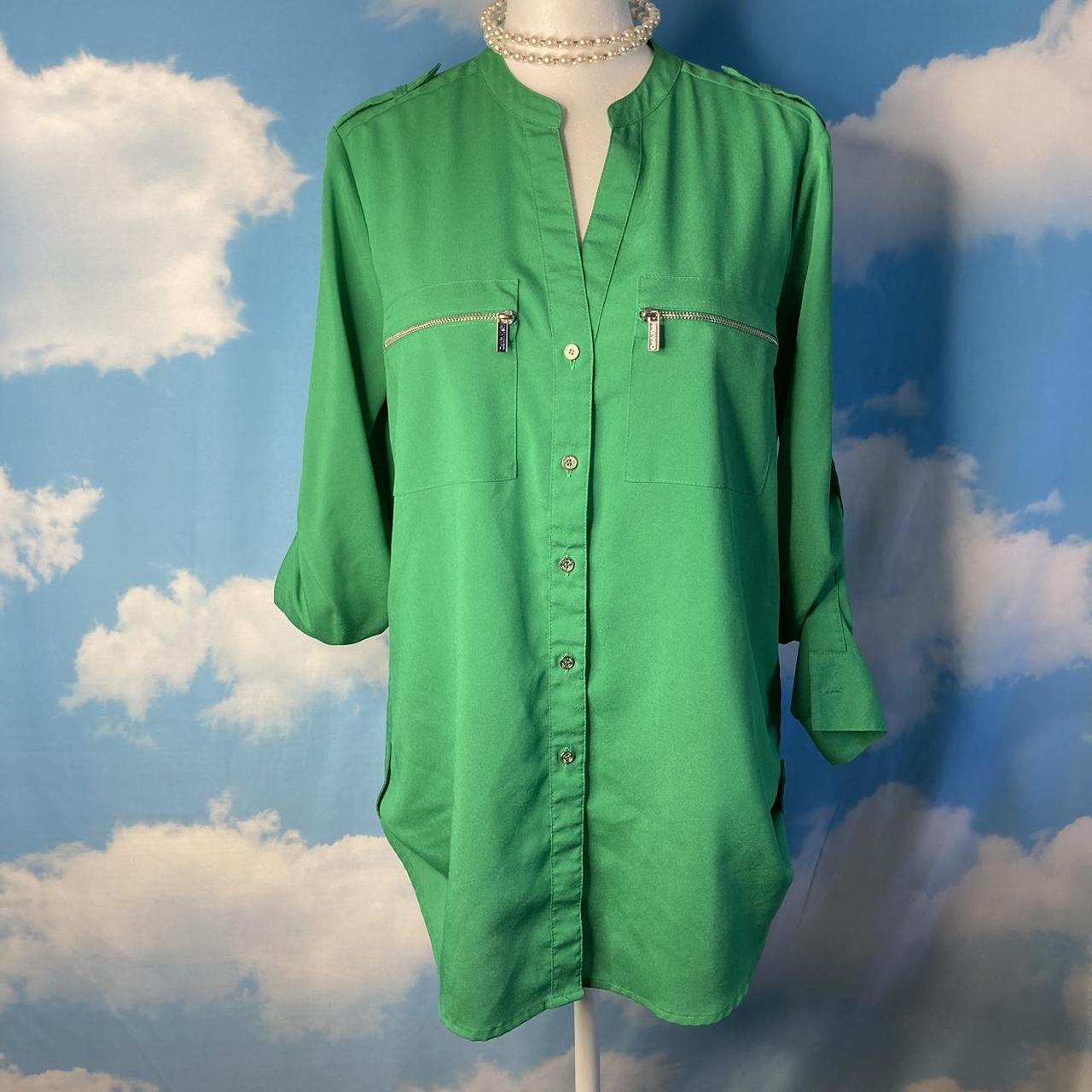 Calvin Klein Green Button Up Silver Kelly Green