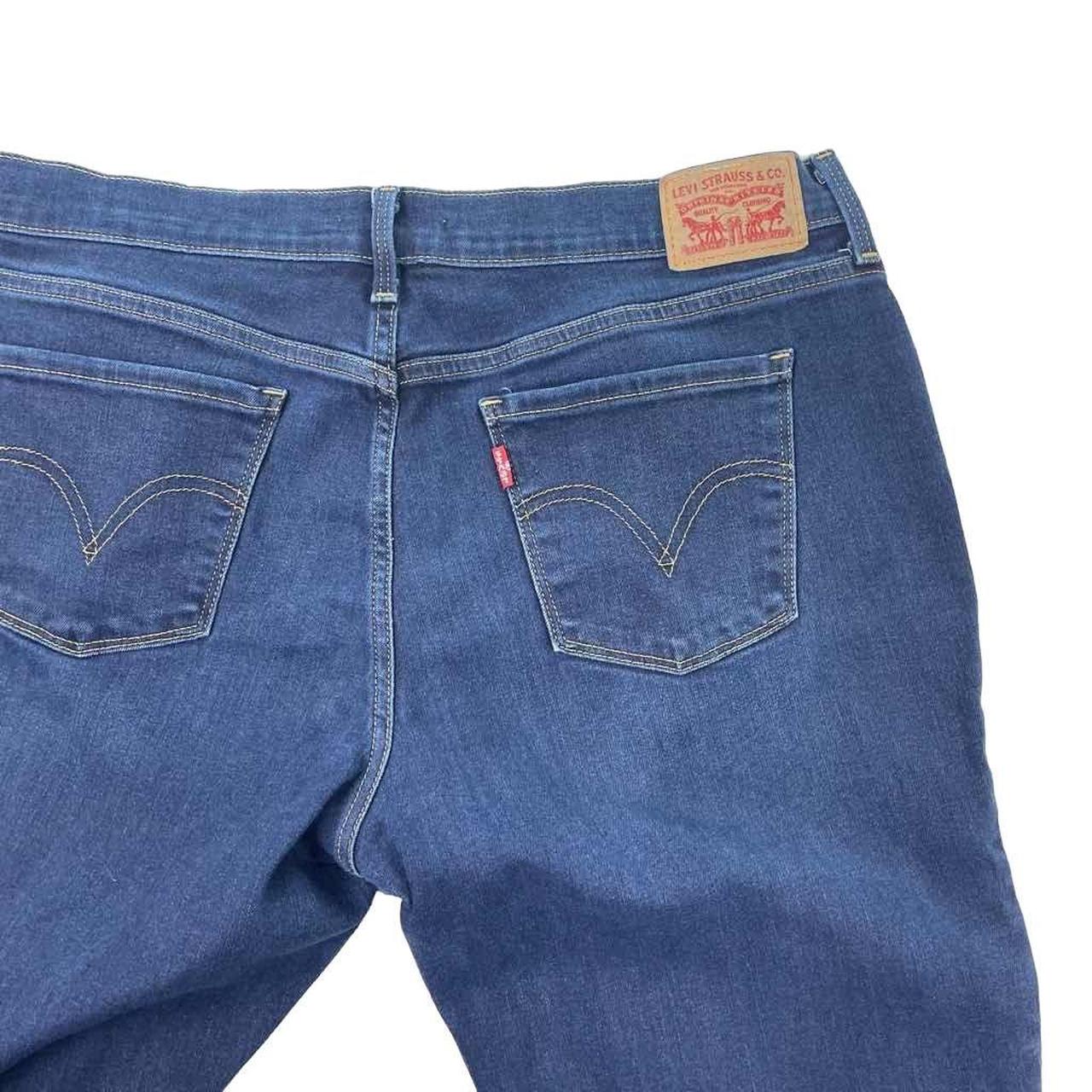 Levi’s Dark Blue Denim Straight Leg Stretchy Denim... - Depop