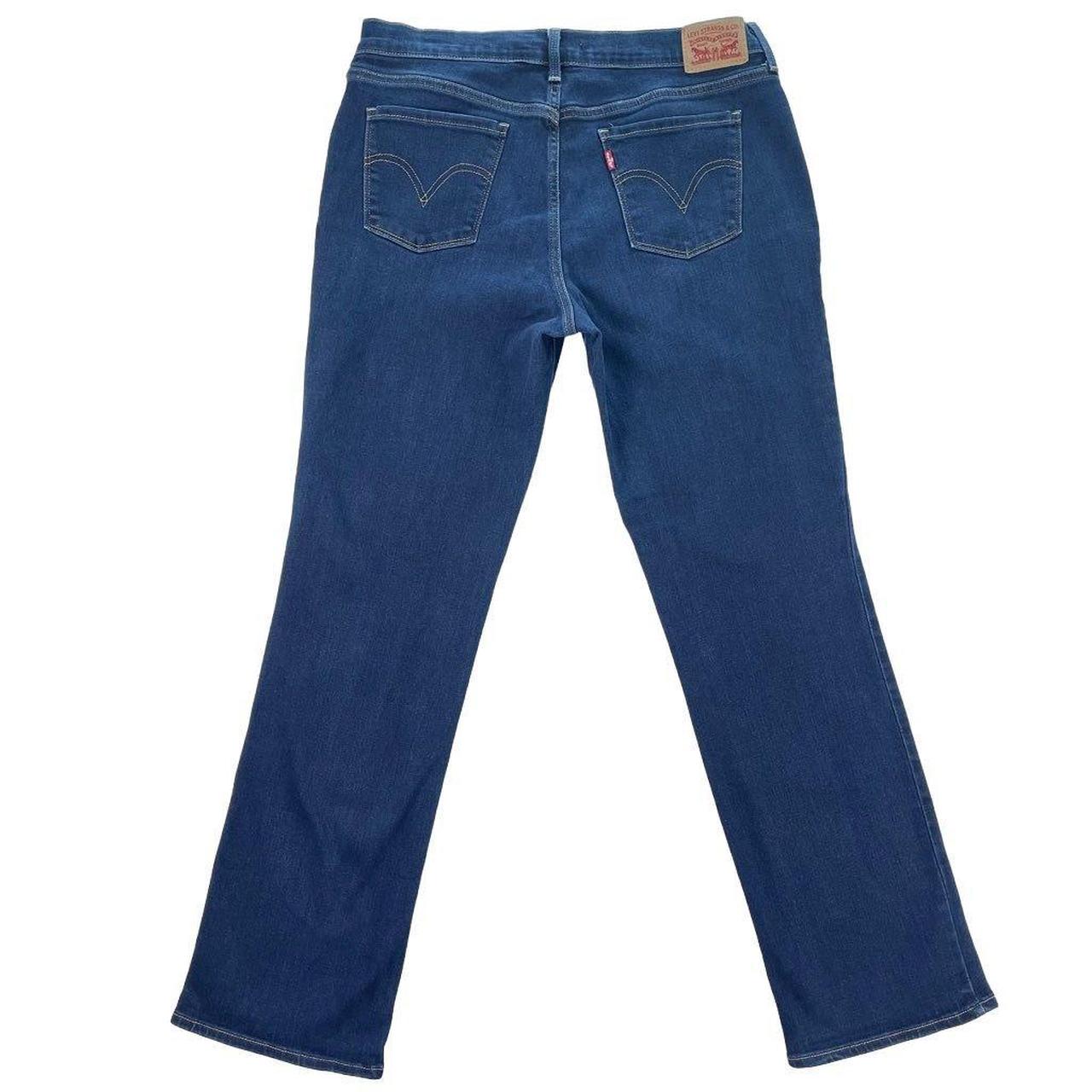 Levi’s Dark Blue Denim Straight Leg Stretchy Denim... - Depop