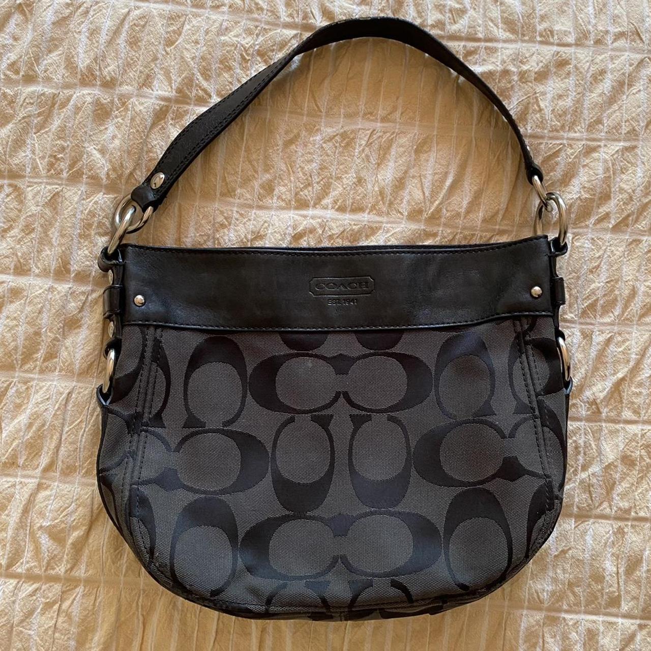 Coach Grey Signature Canvas and Patent Leather Zoe Hobo Coach