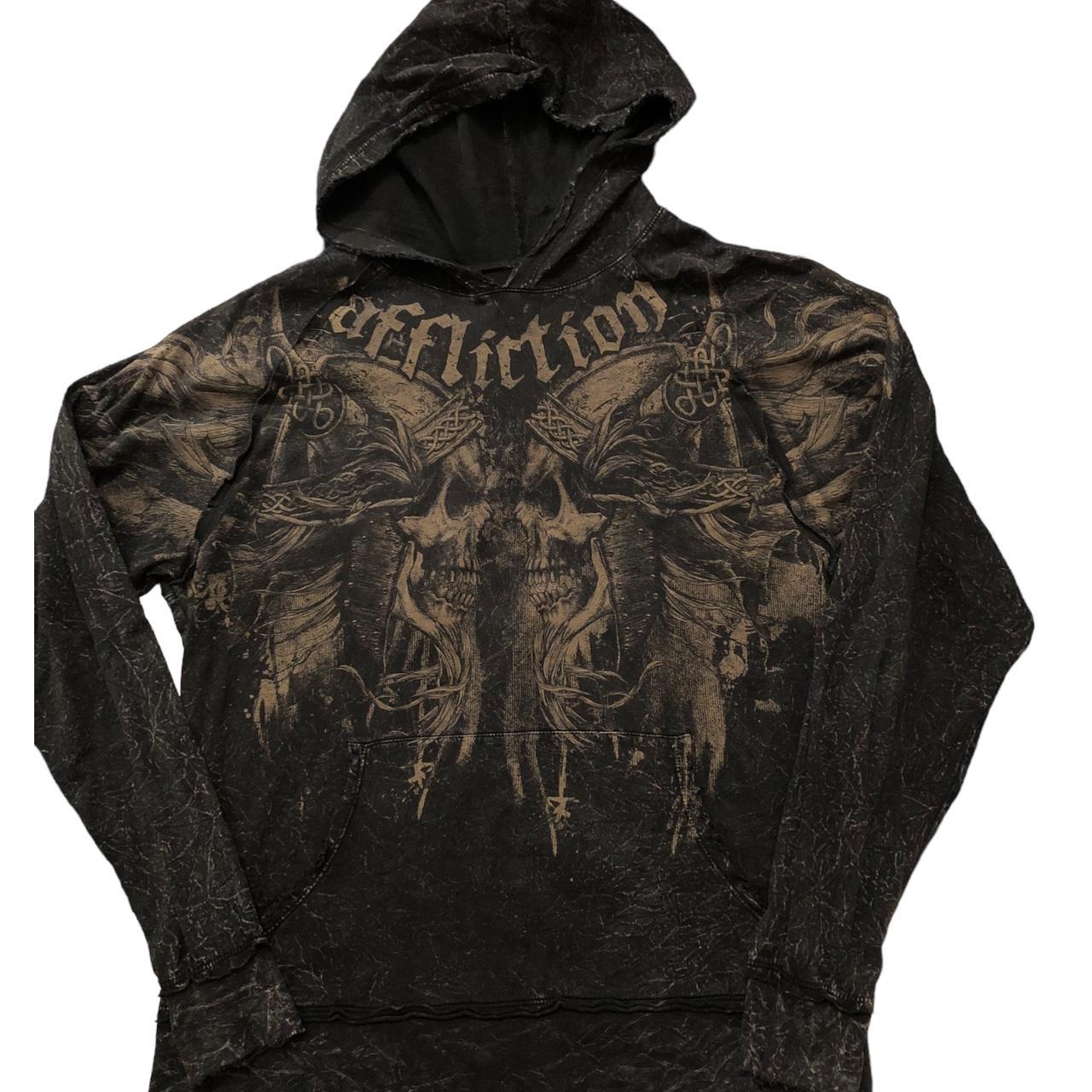 affliction long sleeve hoodie pullover sweatshirt... - Depop