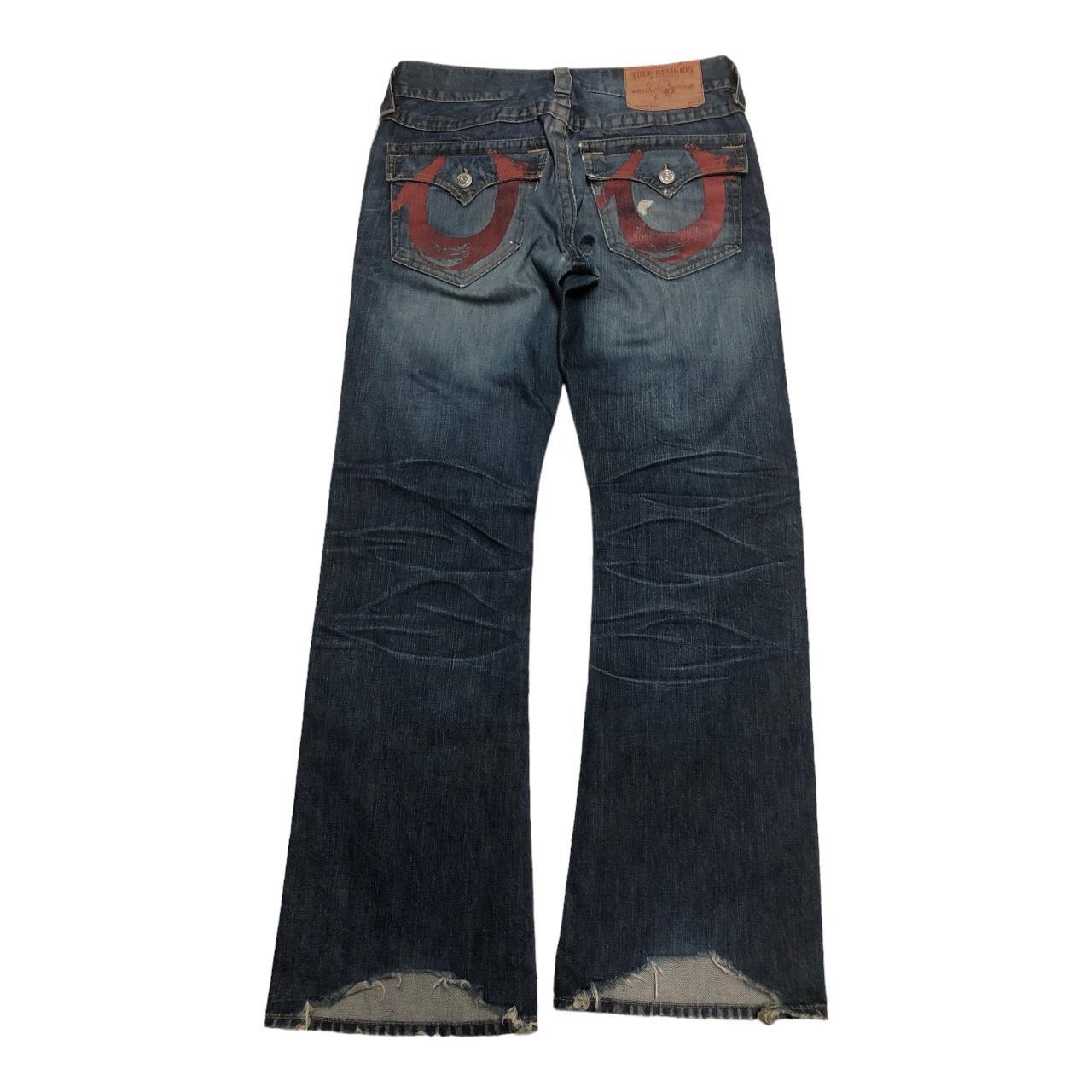 true religion baggy billy blue jeans with red... - Depop