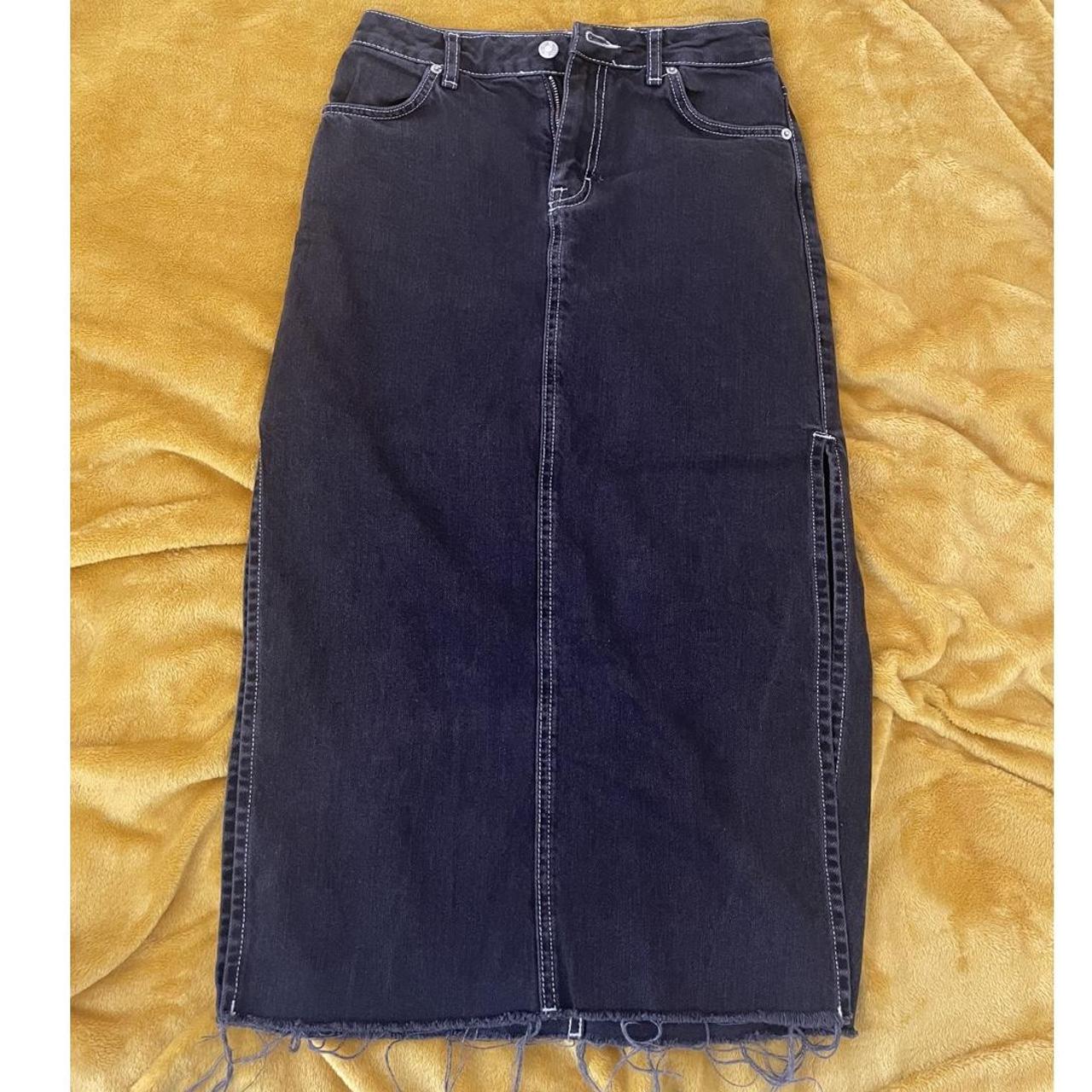 Black denim maxi midi skirt with slits on the sides,... Depop