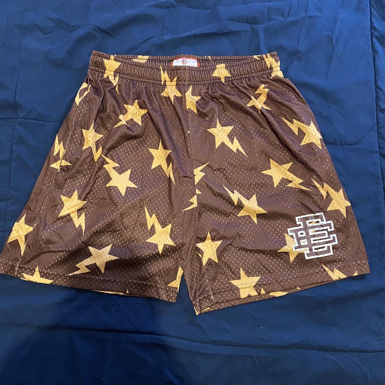 BAPE Men's Brown and Yellow Shorts | Depop