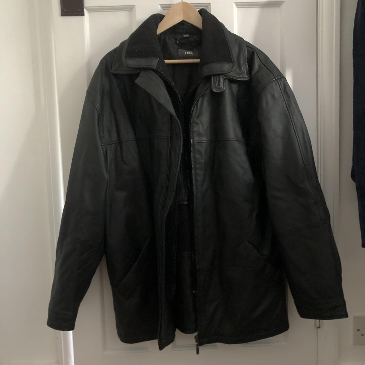 Vintage black TCM leather jacket size large, double... - Depop