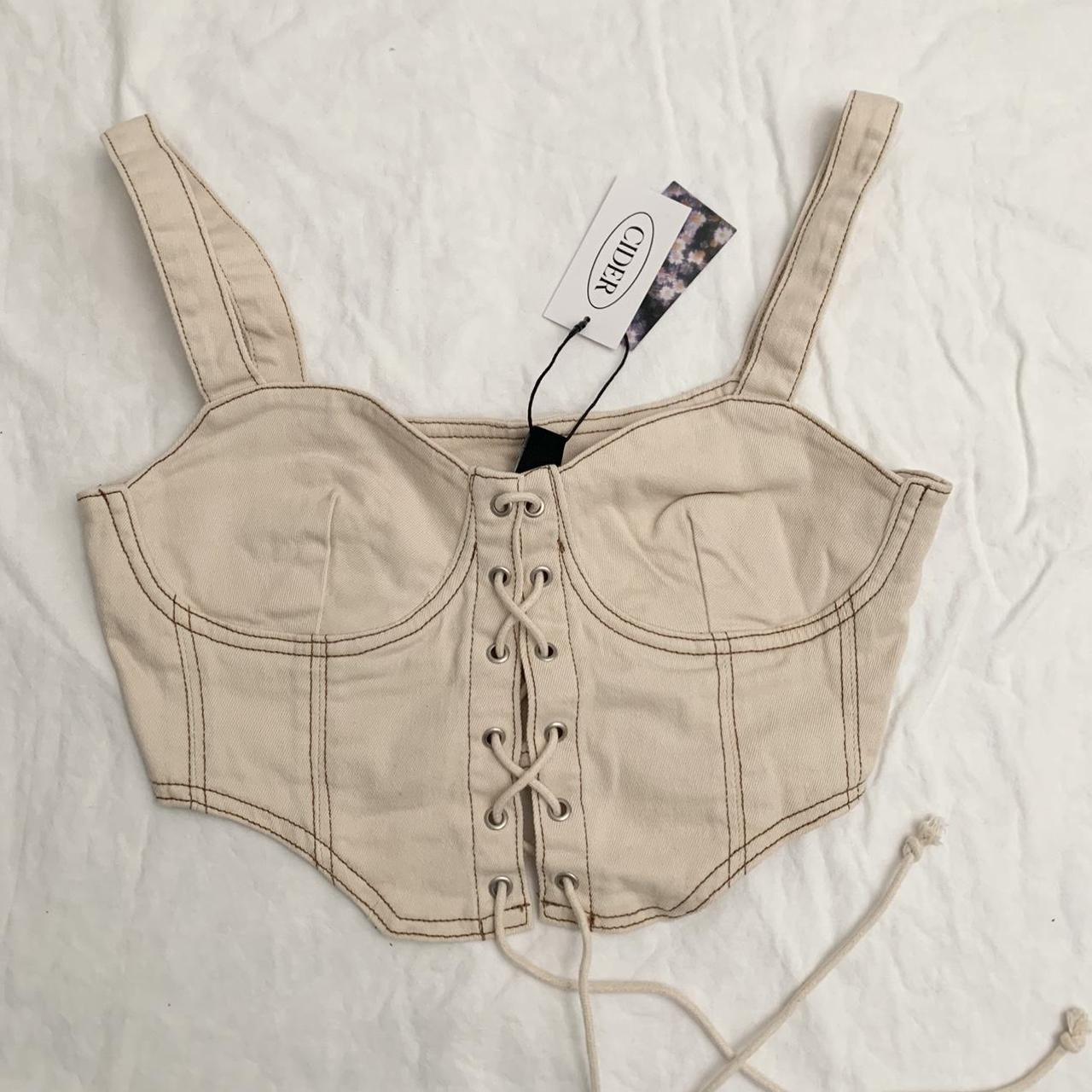 beige corset that can double as a top. big boob - Depop