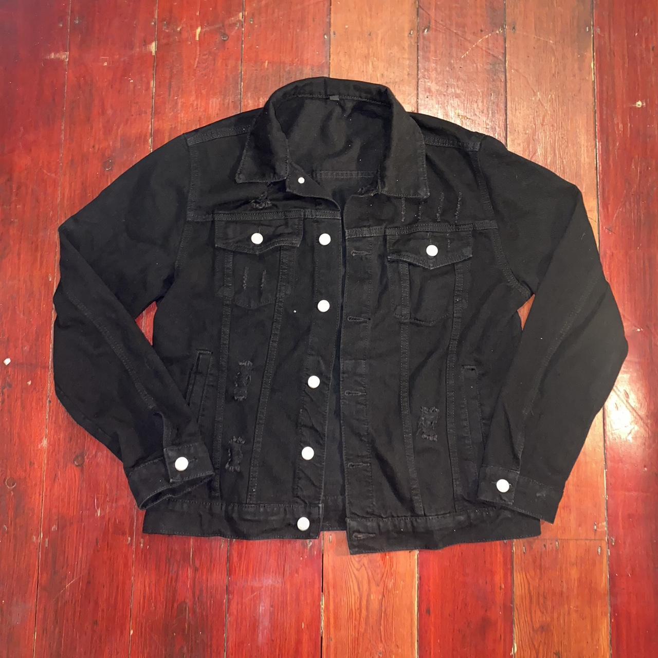 Black jean jacket mens distressed best sale