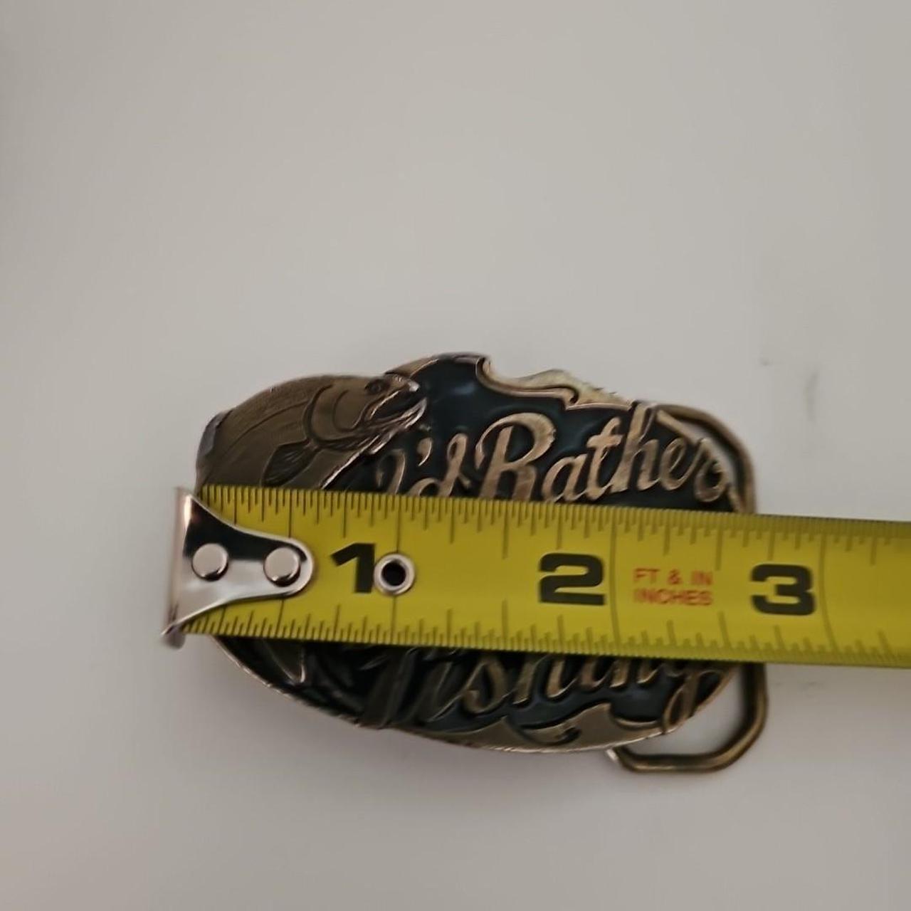 Vintage brass fishing belt buckle. This 80s belt - Depop