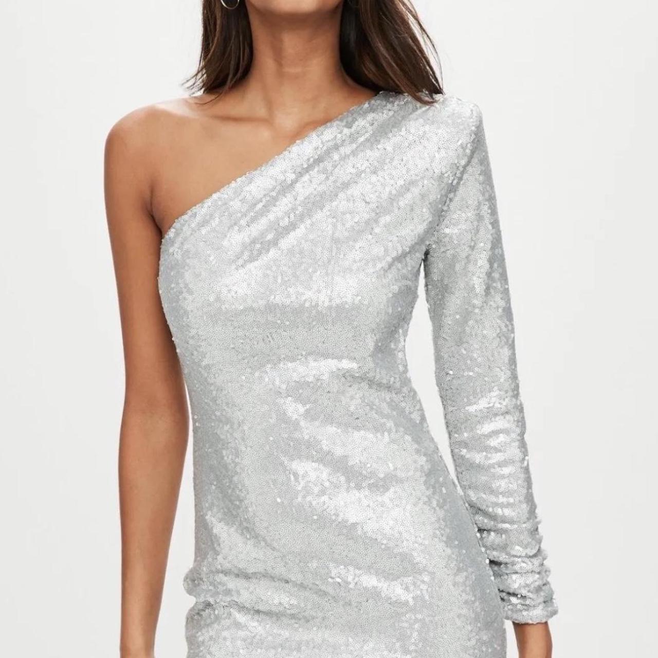 Missguided Silver Sequin One Shoulder Dress Brand Depop