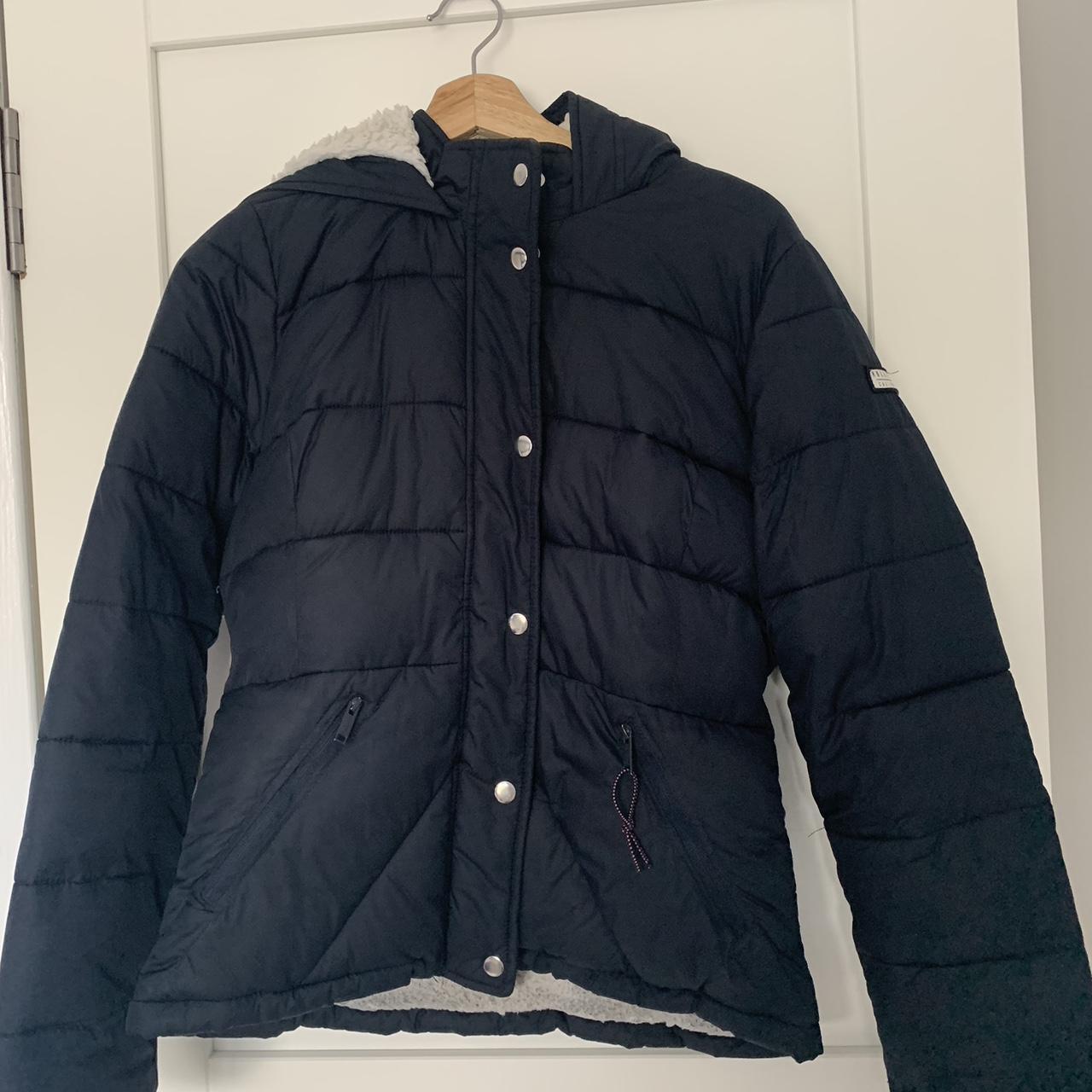 Navy Hollister winter jacket !! super warm and cosy - Depop