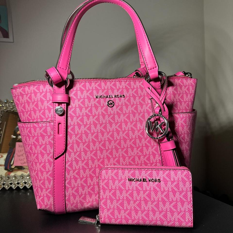 Michael Kors hot pink signature canvas small tote Depop