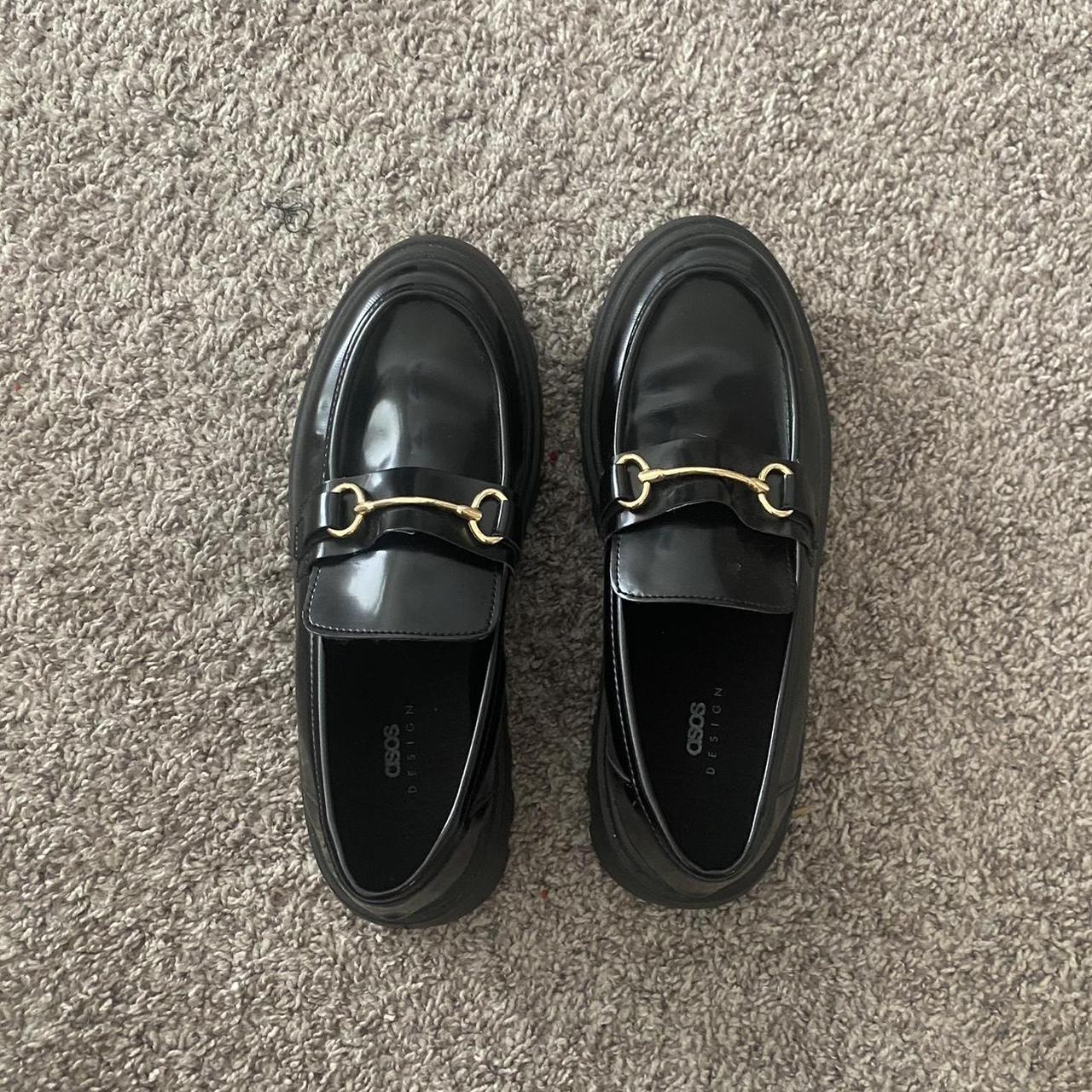 ASOS Women's Black and Gold Loafers | Depop