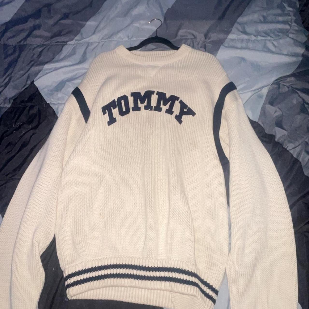 Tommy Hilfiger Men's Cream and Black Sweatshirt | Depop