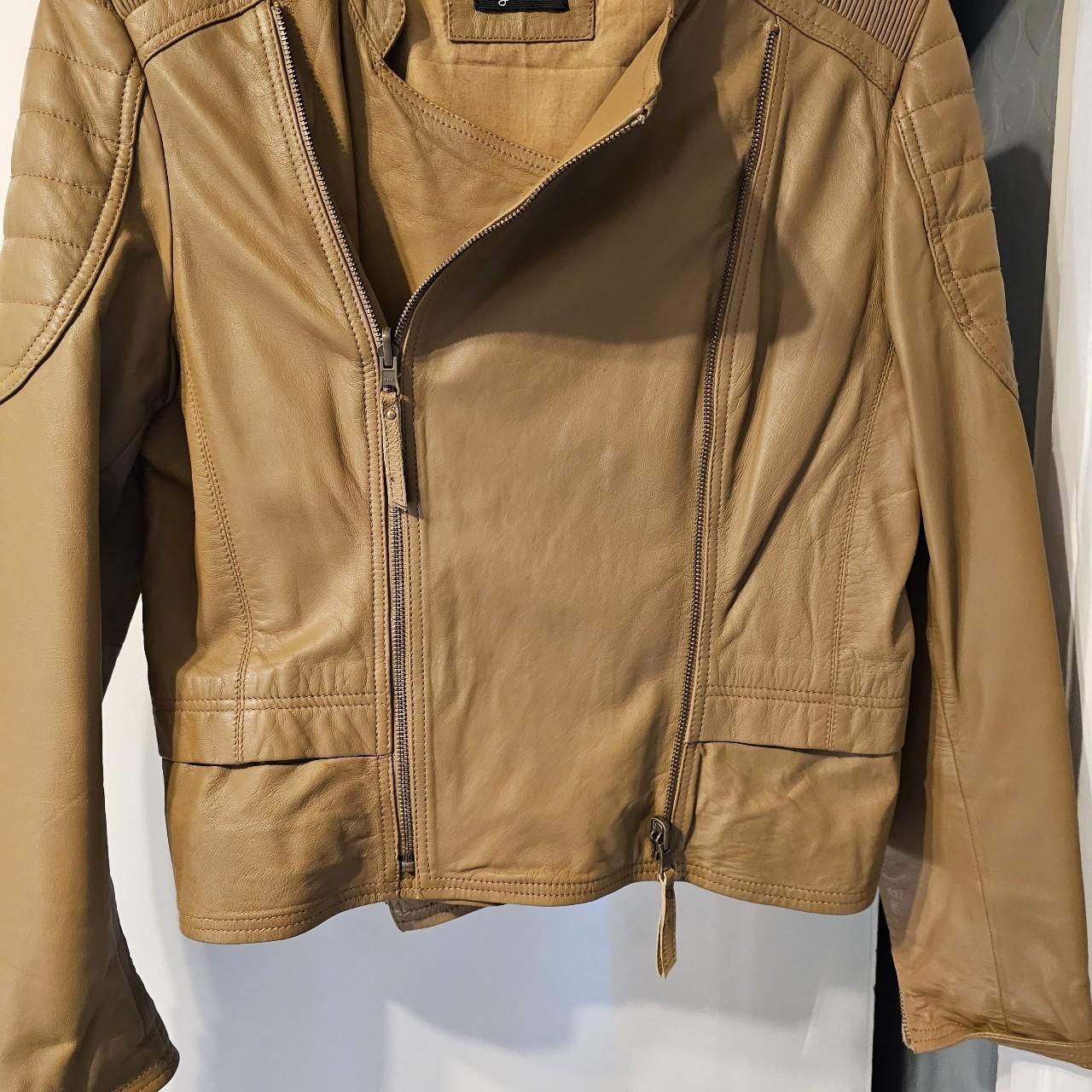 Myleene klass tan leather biker jacket butter soft