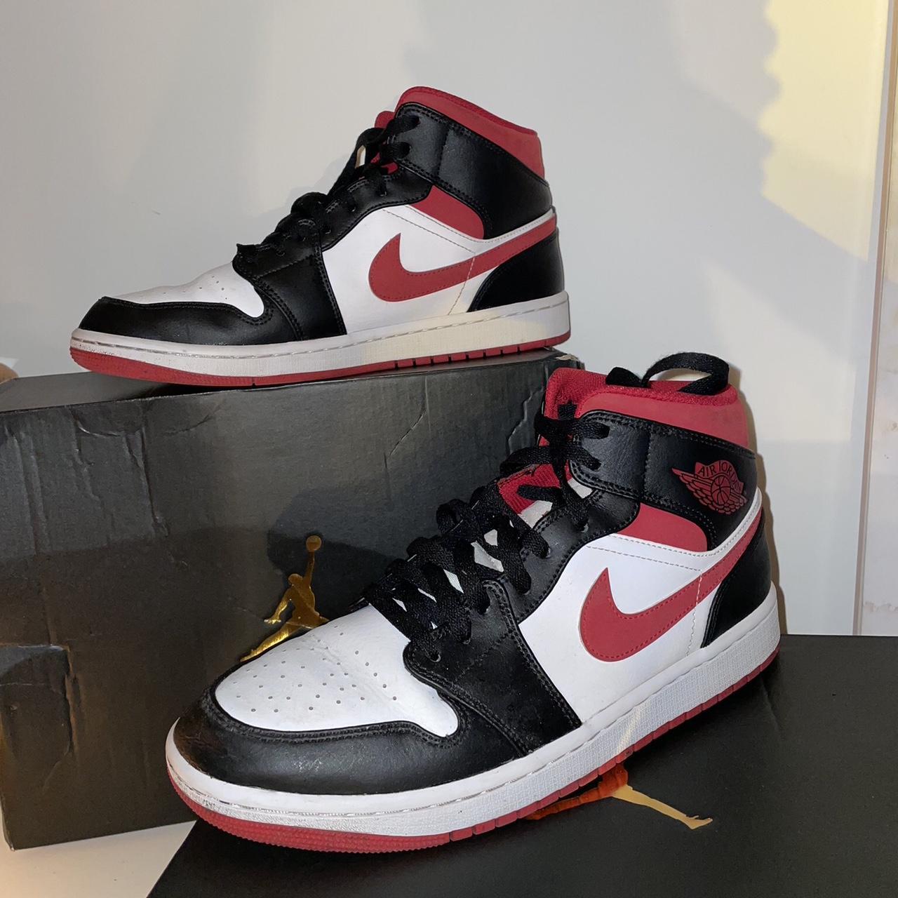 JORDAN 1 BLACK RED + WHITE SIZE 10 Only worn a... - Depop