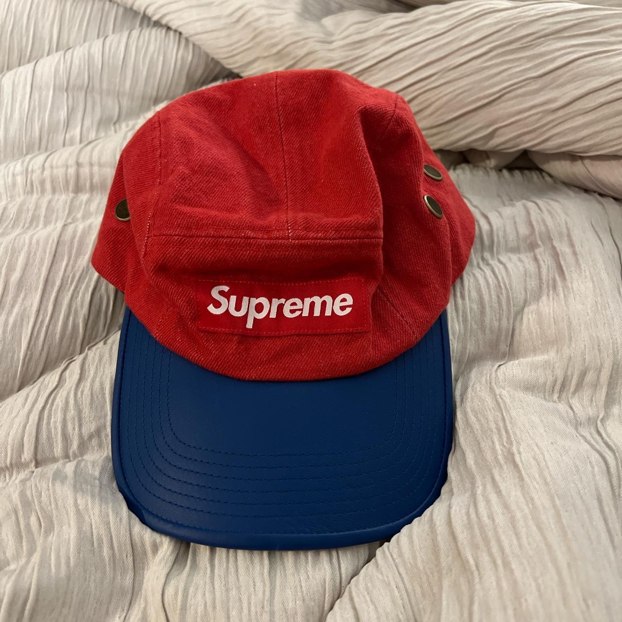 Supreme 2-Tone Red Denim Leather Camp Cap Red & Blue...