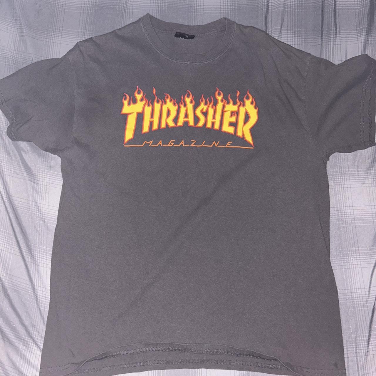 Grey Thrasher Flame Shirt Size Large Measurements... - Depop