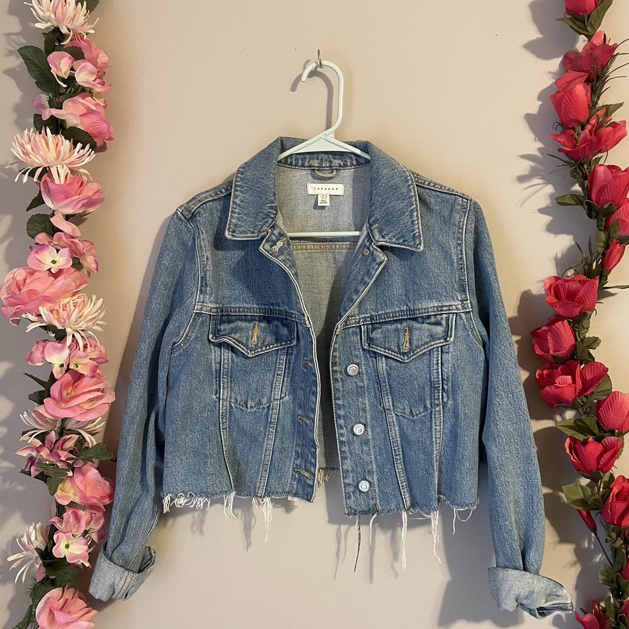 Topshop Hacked Off Crop Denim Jacket Size 6 Depop 9446