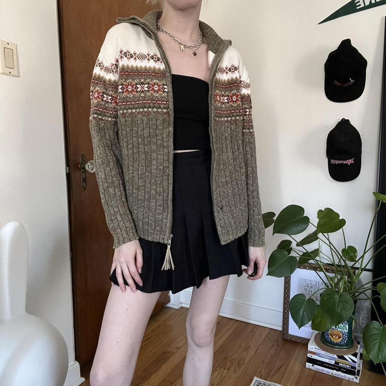 Tiara International Women's Khaki and Cream Cardigan Depop