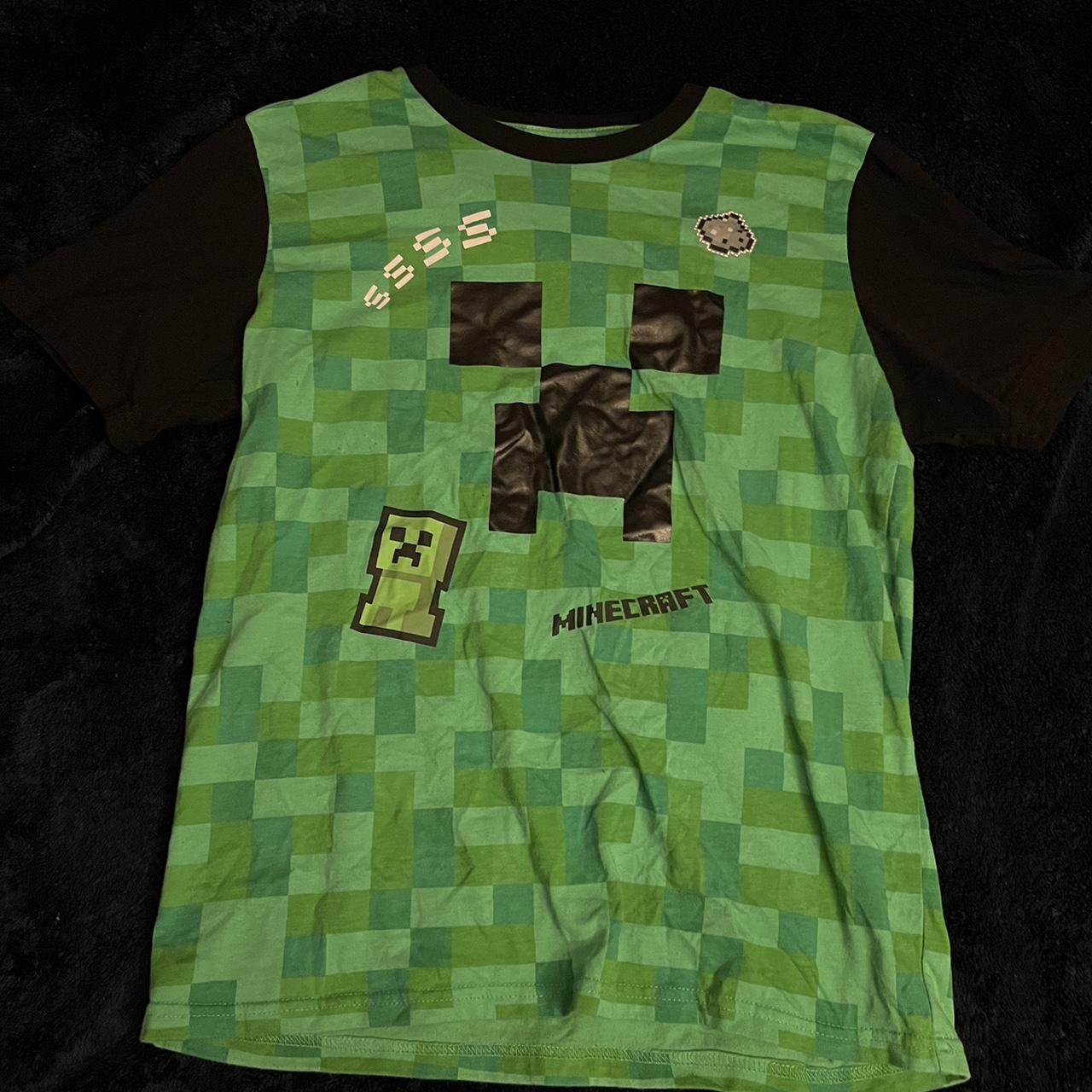 boys/kids green and black Minecraft Creeper shirt... - Depop