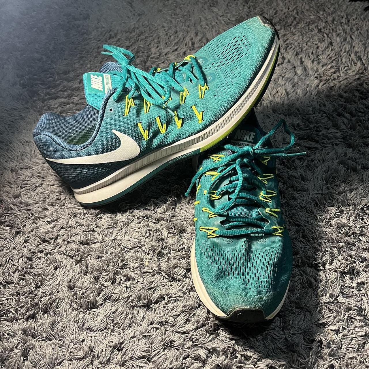 Nike Zoom Pegasus 33 blue and green trainers. size. Depop