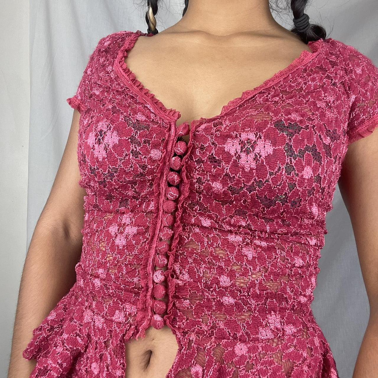 Vintage 90’s Betsey Johnson Lace Top Dark Red /... - Depop