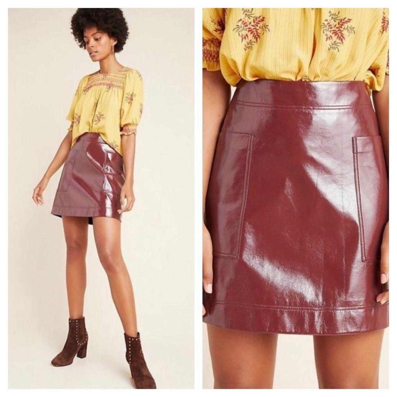 Anthropologie red shop leather skirt