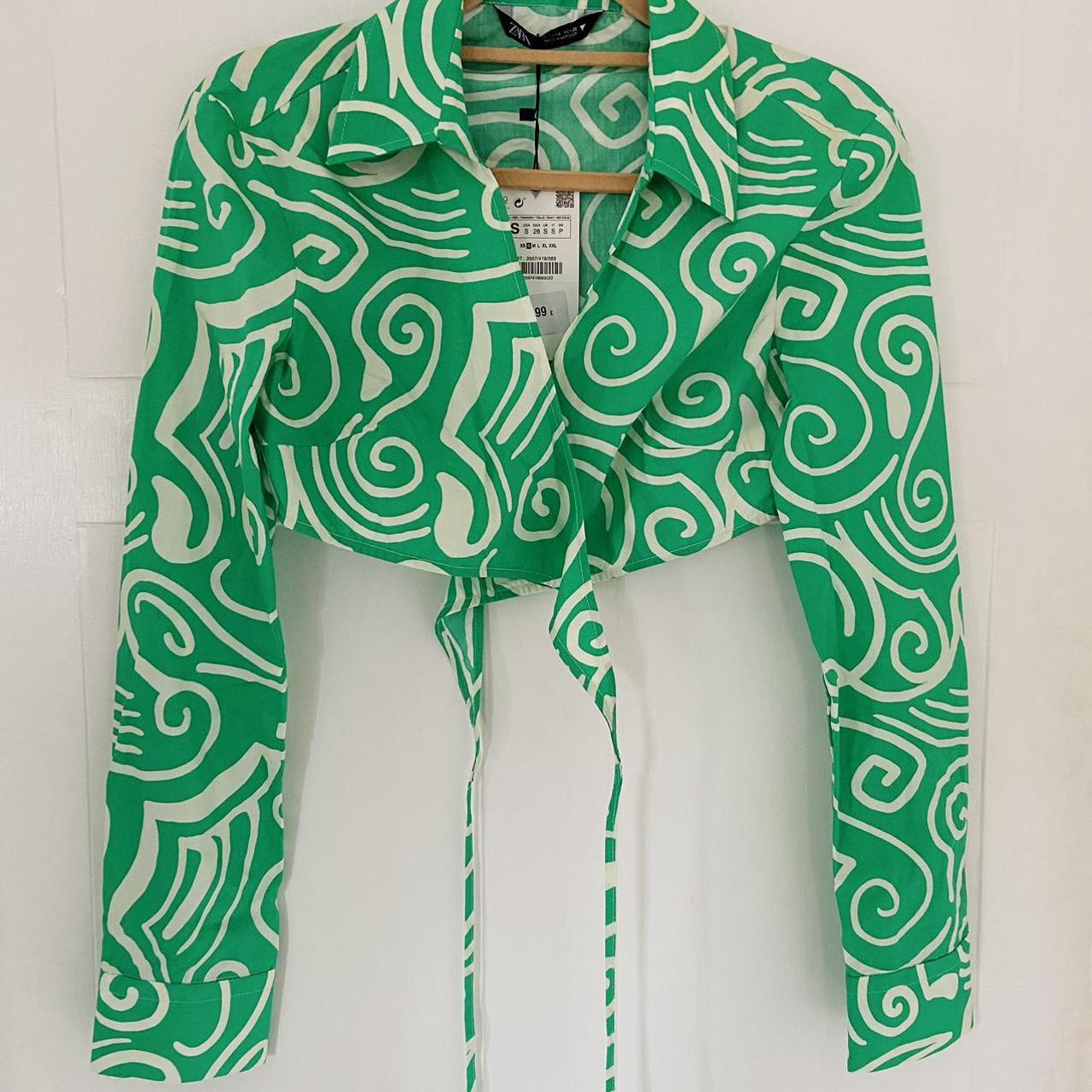 Zara printed green and white shirt Wrap over top... Depop