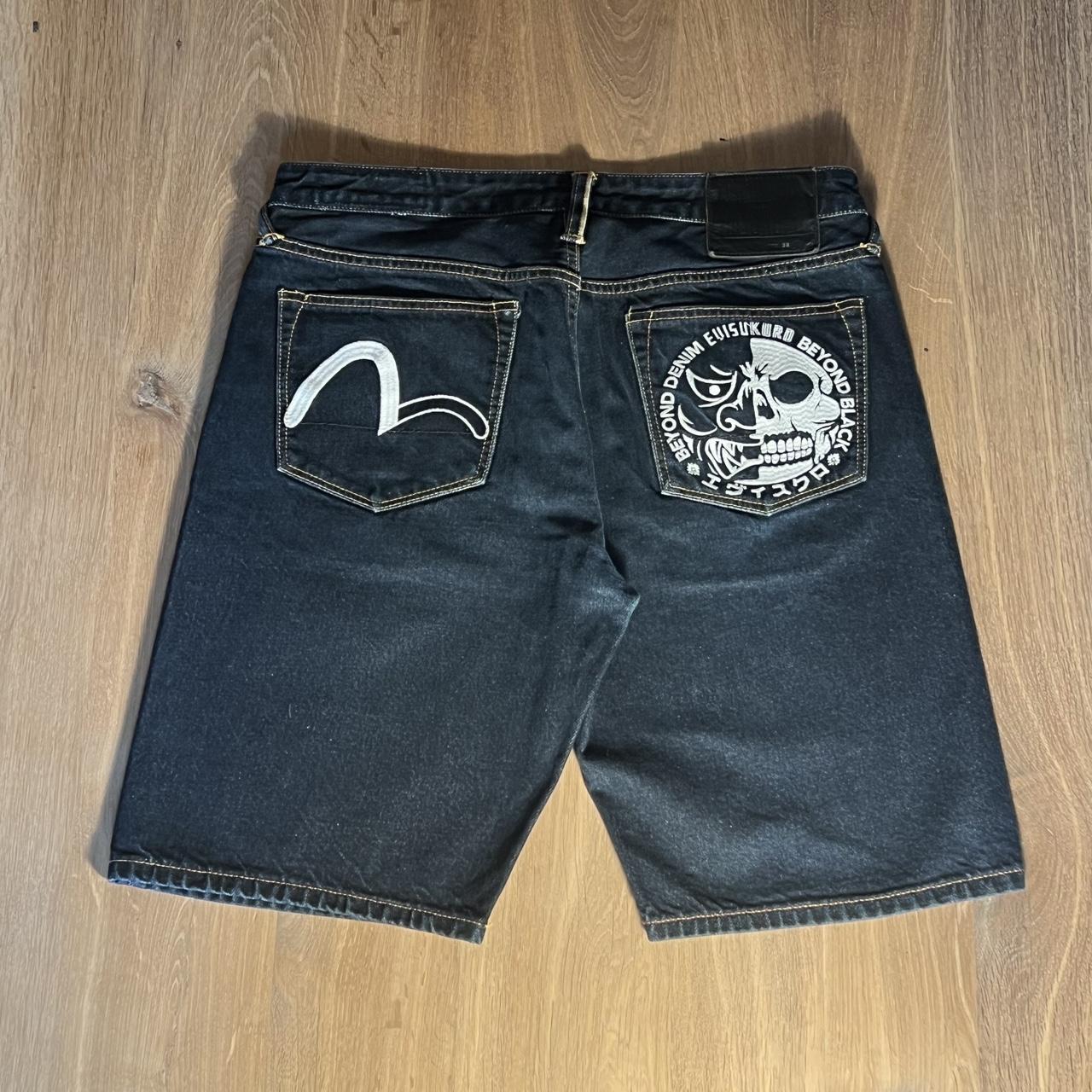 evisu-men-s-navy-shorts-depop