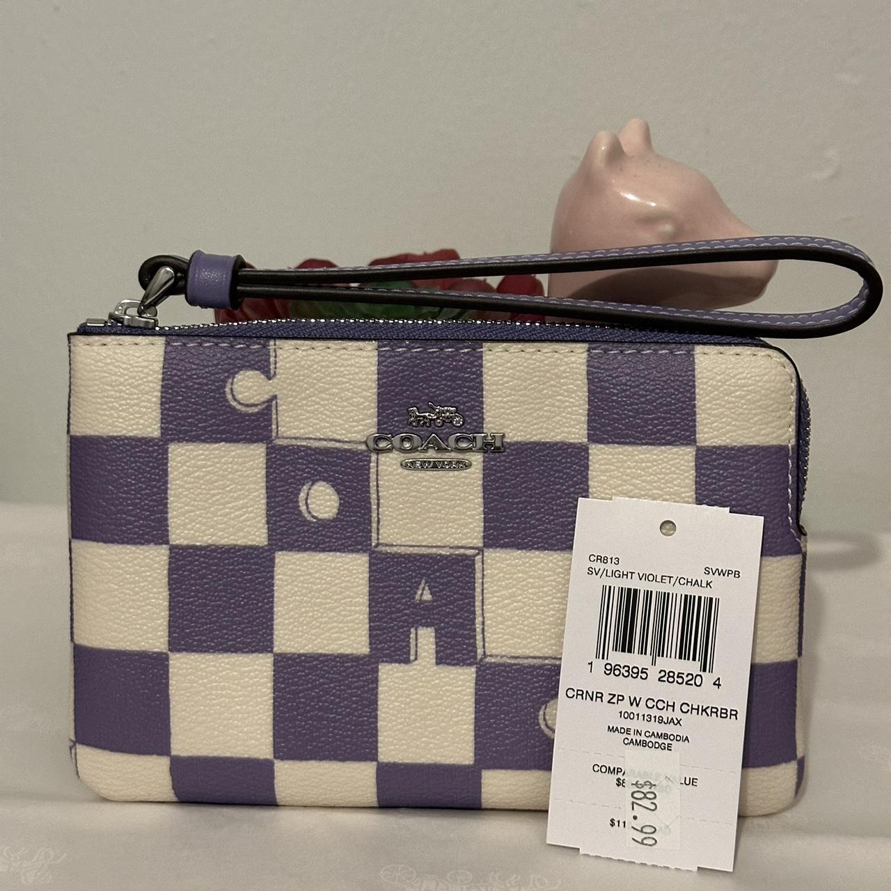 Coach corner zip wristlet with Buffalo Plaid store Print