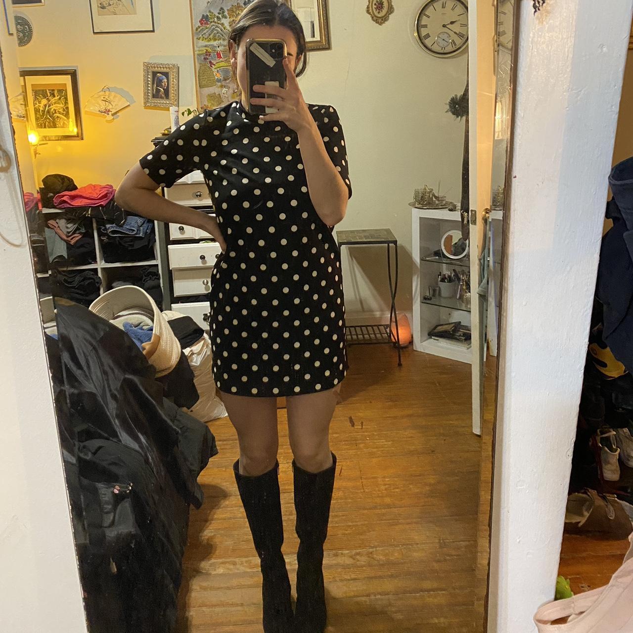 Short polka dot dress w small zipper. Depop