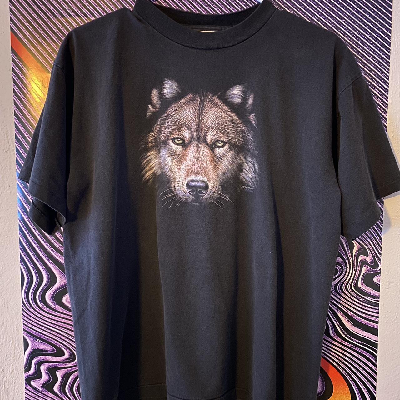 Vintage 90s Wolf Shirt/Made in USA/Size L/Single... - Depop