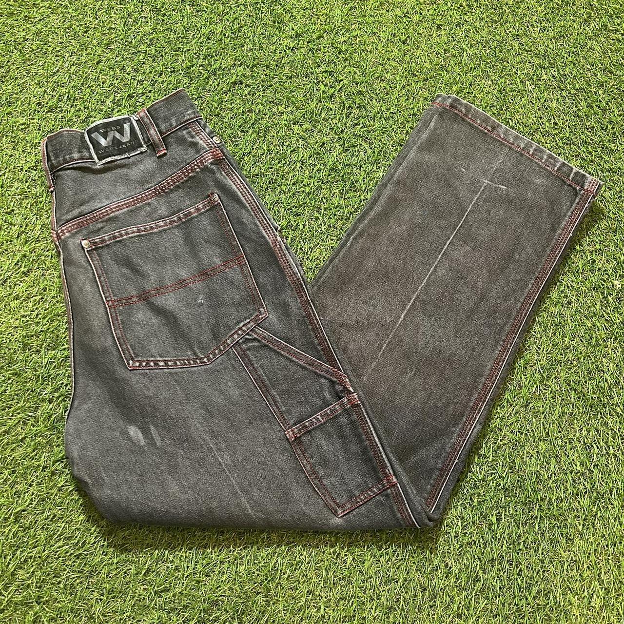 Y2K Baggy Grey Carpenter Jeans With red stitching... Depop
