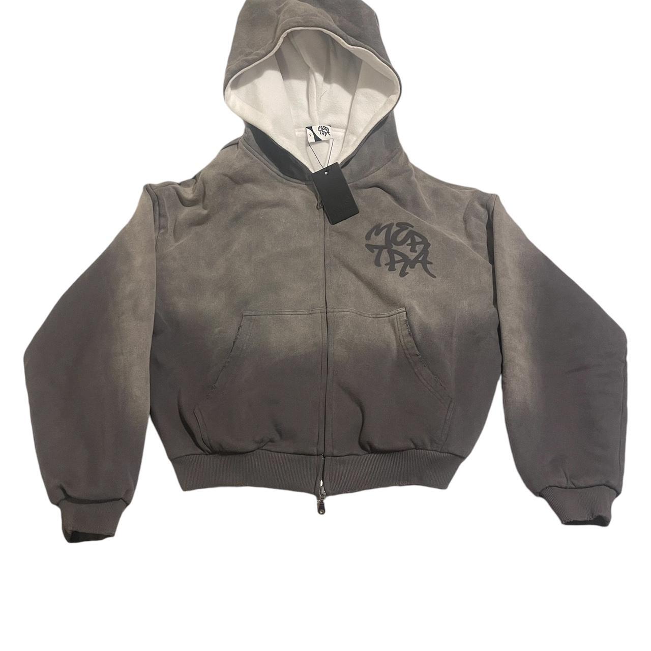 即完売✨mertra ジップパーカーgray zip hoodie グレー S 🦋 DEADSTOCK MERTRA FLEECE LINED DOUBLE ZIP HOODIE | Depop