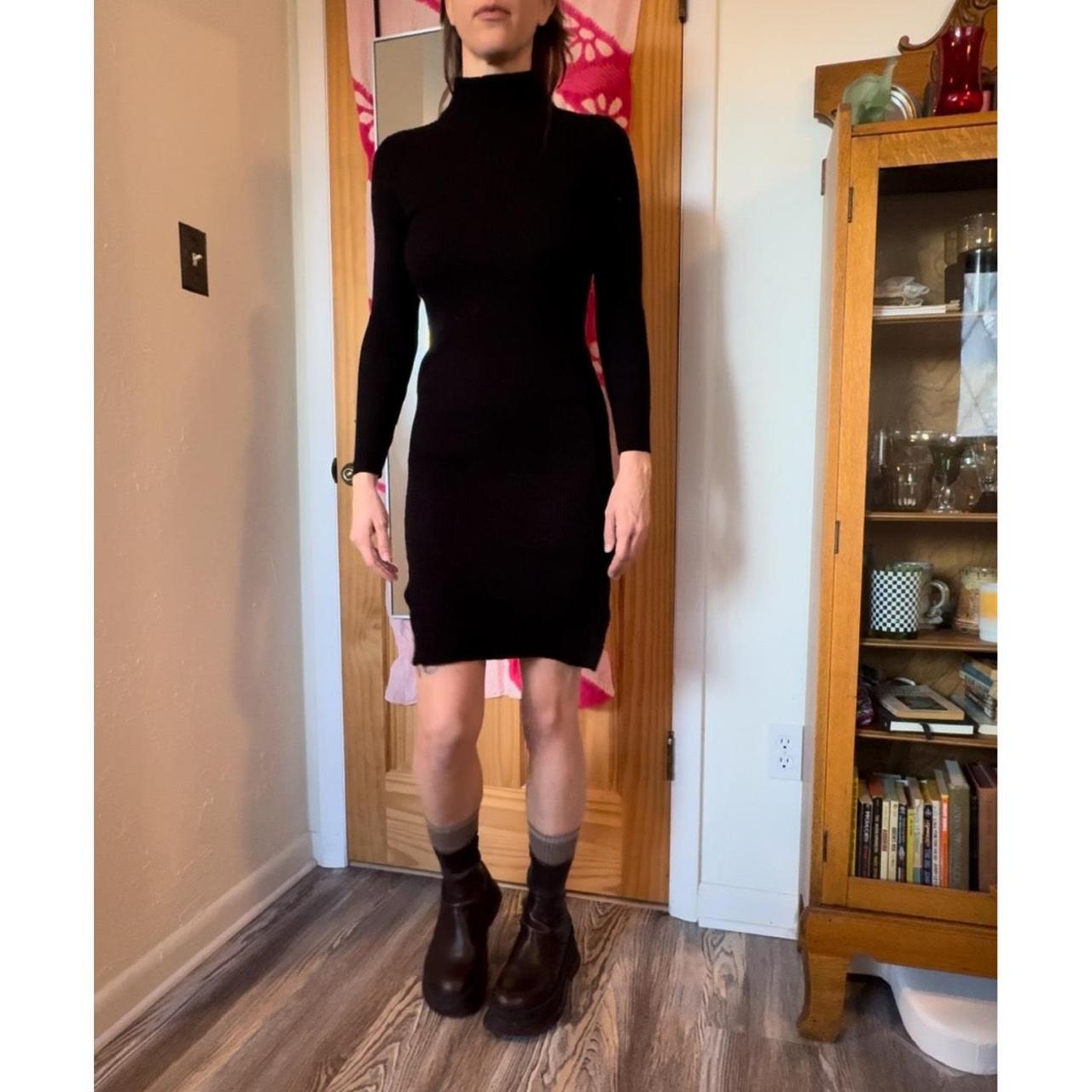 Black rib knit sweater dress Long sleeve dress Depop