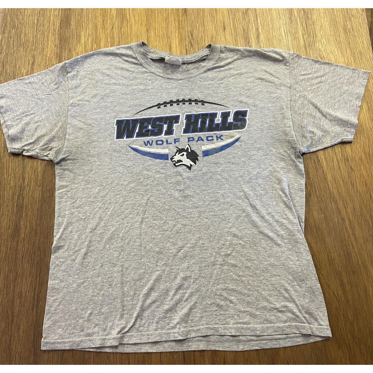 West Hills Wolf Pack Gray Graphic Crew Neck Tee... - Depop