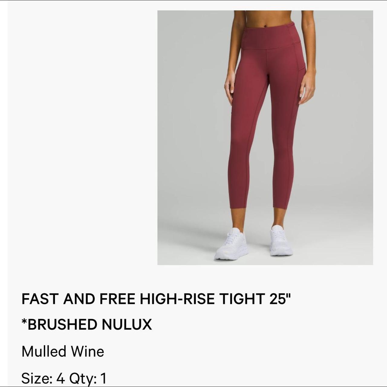 Lululemon Fast Free Size 4 High-Rise Tight 25” Brushed Nulux Mulled Wine