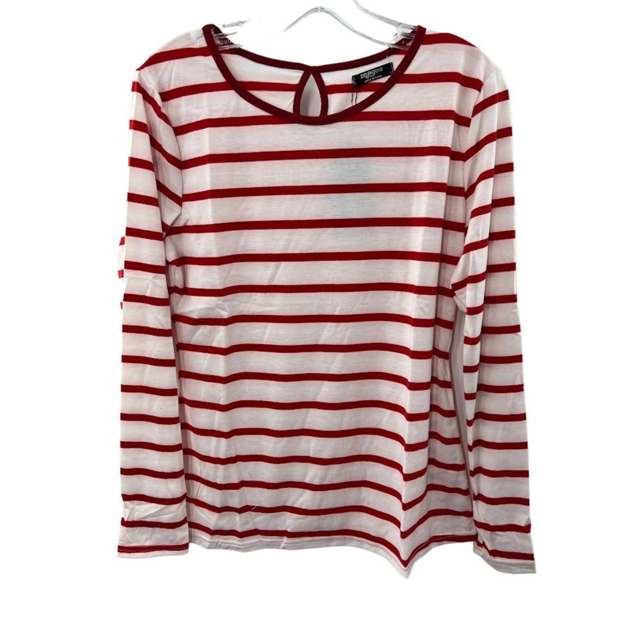 Zeagoo Women's Red And White Striped Round Neck Slim... - Depop