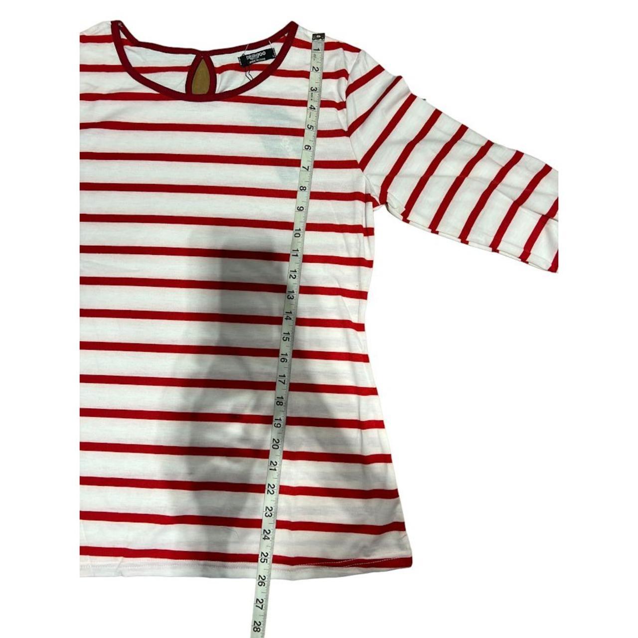 Zeagoo Women's Red And White Striped Round Neck Slim... - Depop