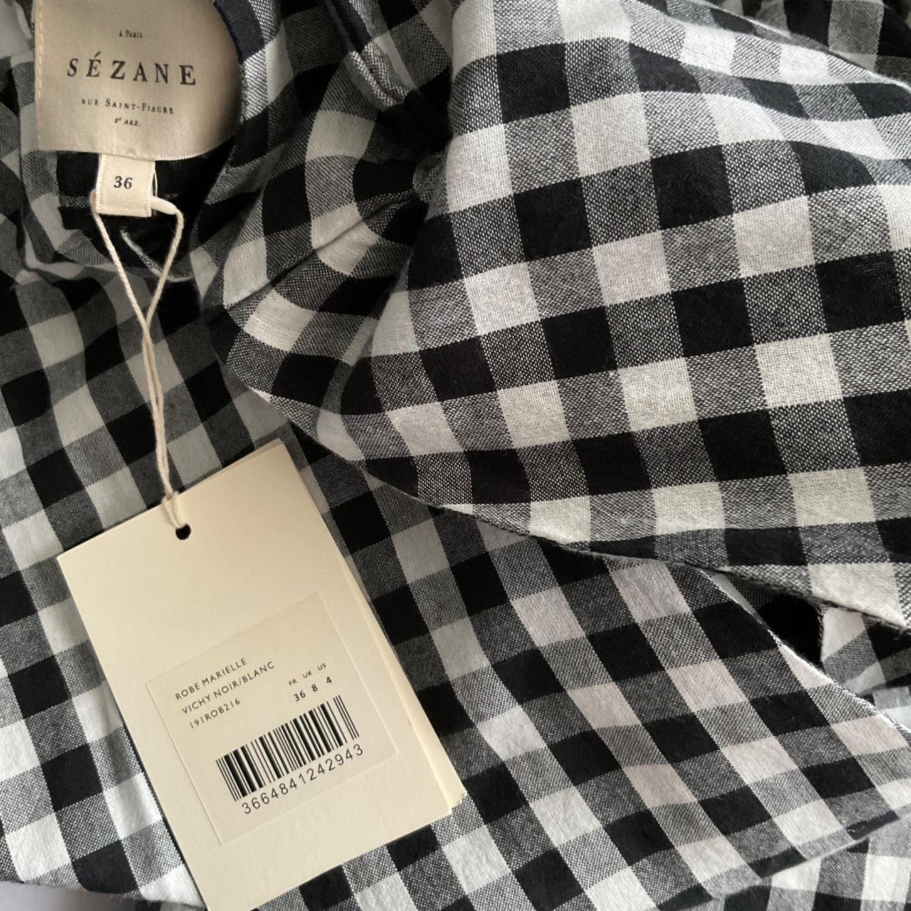 NWT Sezane MARIELLE midi DRESS Vichy Black White Depop